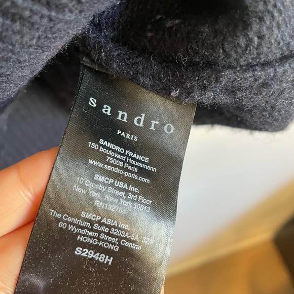 Sandro Navy Logo Sweater Cashmere Wool Blend Size 2 Medium - Picture 4 of 8